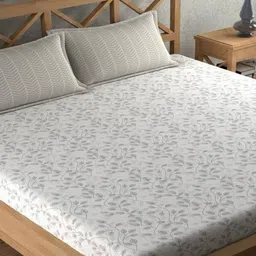 SHIRIN CREATION Supreme White Floral 350 TC King Bedsheet with 2 Pillow Covers-image-1