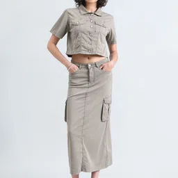 SHOWOFF Women Grey Solid Cotton Blend Co-Ords-picture-18