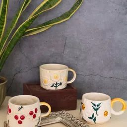 WEAVING HOMES White & Green Printed Ceramic Glossy Cups Set of Cups and Mugs-20