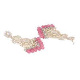 Priyaasi Gold-Plated Kundan Stone Studded & Pearls Beaded Contemporary Drop Earrings image 3
