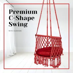 Swingzy Red Textured Hammock Swing With Cushion image 3