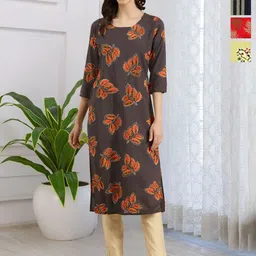 HERE&NOW Selection Of 4 Ethnic Motifs Printed Round Neck Straight Kurta-picture-12