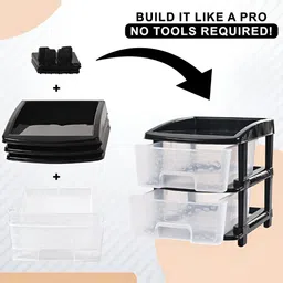 RUBOXA Transparent & Black 2-Layer Multi-Purpose Plastic Drawer Storage Organisers image 2