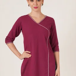 Brownverse Thread Work V-Neck Khadi Cotton Angrakha Design Kurta-49