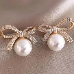 Anouk Set Of 2 Gold-Plated Stones Studded & Pearls Beaded Korean Spherical Shaped Studs image 4