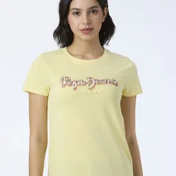 Pepe Jeans Women Typography Printed Round Neck Pure Cotton T-shirt-image-4