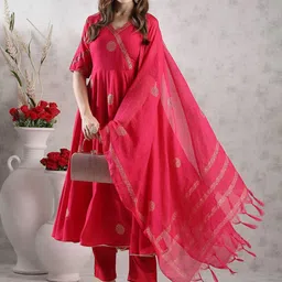 GoSriKi Floral Printed Anarkali Kurta With Trousers & Dupatta-picture-16