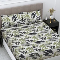 Myntra Elegant Homes White & Green Printed 300 TC King Bedsheet Set 2.50 m x 2.25 m-18