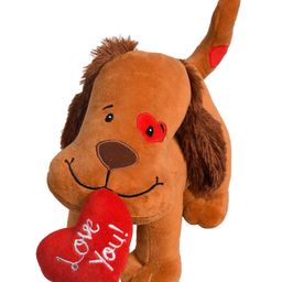 Ultra  Fetching Dog Soft Toy With Heart Shaped Pillow Brown - Height 22.5 cm image 3