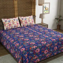 Myntra Elegant Homes Blue And Pink Printed 210 TC King Bedsheet Set2.64 m x 2.64 m-image-29