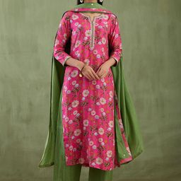 GoSriKi Women Floral Printed Regular Kurta with Palazzos & With Dupatta-12