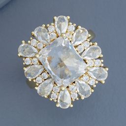 Kushal's Fashion Jewellery Gold-Plated CZ Stone-Studded Adjustable Finger Ring-picture-0