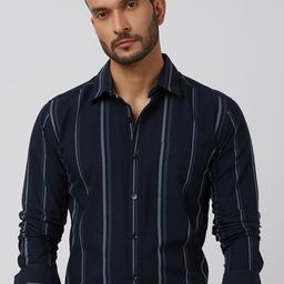 Mufti Men Spread Collar Striped Cotton Slim Fit Casual Shirt-image-75