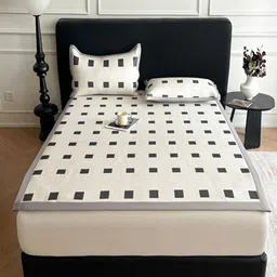 JC HOME White & Black Geometric 160 TC Queen Bedsheet with 2 Pillow Covers-picture-45