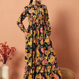 Jash Creation Floral Print Puff Sleeve Fit & Flare Midi Dress-image-93