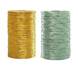 Guddan Set of 96 Gold-Toned & Pista Metal Bangles-22