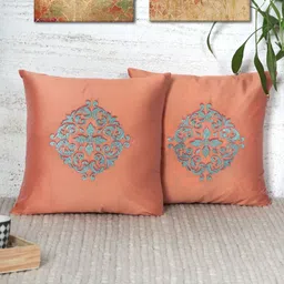 ZEBA Orange & Blue Set of 2 Ethnic Motifs Square Cushion Covers-image-15