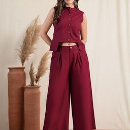 Anouk Cotton Mandarin Collar Neck Waistcoat With Trousers Co-Ords-picture-33