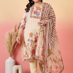 Sztori Women Floral Yoke Design Regular Kurta with Trousers & With Dupatta-image-69