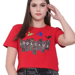 God's Club Women Regular Fit Graphic Printed Round Neck Crop T-shirt-picture-43