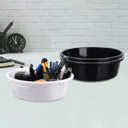 Kuber Industries White and Black 3 Pieces Multipurpose Storage Desk Organisers-81