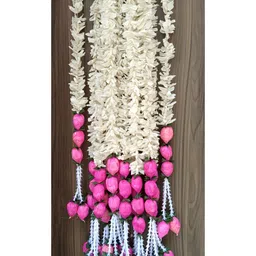 Nutts White & Pink 12 Pieces Paper Gajra Hanging Garlands-44