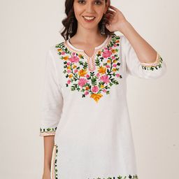 Brownverse Women Cotton Floral Embroidered Cotton Top-image-56