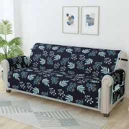 Story@home Navy Blue & Orange Printed Microfiber 3 Seater Sofa Cover With Arms-picture-2