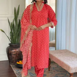 Lilots Women Printed Regular Thread Work Kurta with Trousers & Dupatta-picture-14
