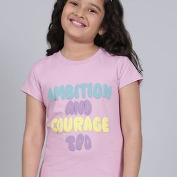 Cantabil Girls Typography Printed Round Neck Cotton T-shirt-image-79