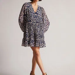 The Roadster Lifestyle Co Floral Printed Balloon Sleeve A-Line Mini Dresses-picture-28