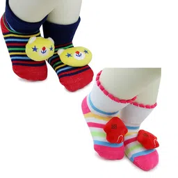 NESKA MODA Kids-Unisex Set Of 2 Ankle Length Cotton Socks-63