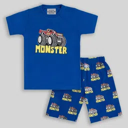 UNICORNS Kids Monster Truck Printed Pure Cotton T-shirt with Shorts Night Suit-image-10