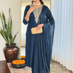 Moda Rapido Women Floral Embroidered Kurta with Trousers & Dupatta-picture-26