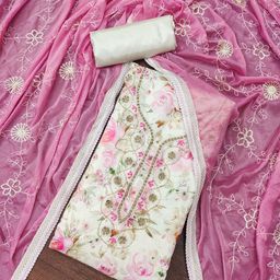 SHADOW & SAINING Floral Beads and Stones Embroidered Semi-Stitched Dress Material-image-83
