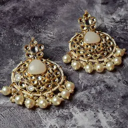 GRLIE Kundan Studded & Beaded Crescent Shaped Chandbalis-18
