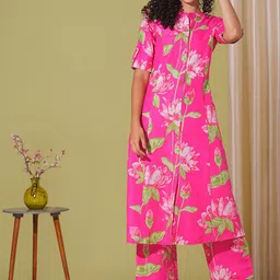 KALINI Floral Printed Mandarin Collar A-Line Kurta With Palazzos-picture-36