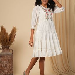 Globus Women Embroidered A-Line Cotton Ethnic Dresses-image-34