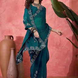 Sangria Stone Work Embellished Saree With Unstitched Blouse-image-63
