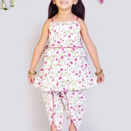 Tangerine Closet Girls Floral Printed Empire Pure Cotton Kurti with Salwar-image-18