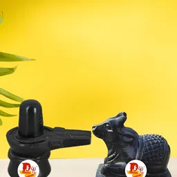 DARIDRA BHANJAN Black 2 Pieces Shivling and Nandi Statue Marble Religious Idol Showpiece-49