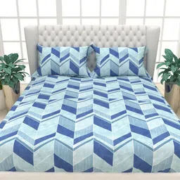 THE WHITE MOSS Navy Blue & White Floral Cotton 3 Piece Double Queen Regular Bedding Set-picture-1