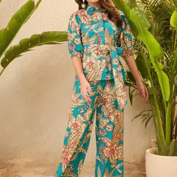 IMANA Printed Pure Cotton Collar Neck Top With Trousers Co-Ords-image-54