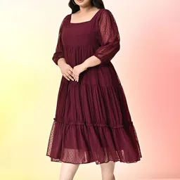 PrettyPlus by Desinoor.com Plus Size Puff Sleeve Georgette Tiered Empire Midi Dress image 5