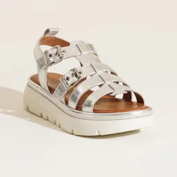 Peach Flores Striped Leather Stiletto Sandals with Tassels-30
