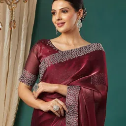 KALINI Maroon Silk Blend Embellished Sarees-10