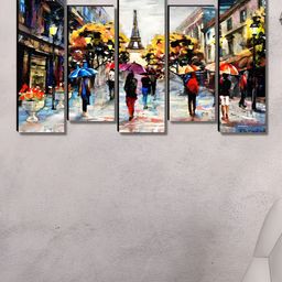Aura White & Red 5 Pieces Printed Wooden Wall Paintings-image-52