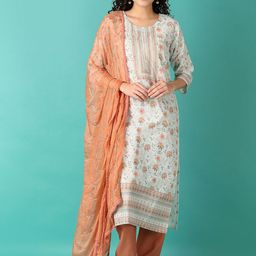 V-Mart Floral Printed Pure Cotton Straight Kurta with Trousers & Dupatta-image-34