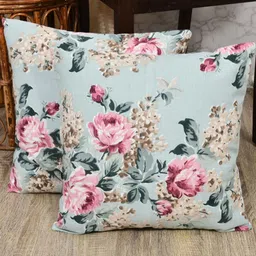 The Home Story 2 Pieces Green & Pink Floral Printed Square Cushion Covers-image-77