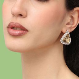 DressBerry Gold-Plated Artificial Stones Studded Triangular Shaped Studs image 5